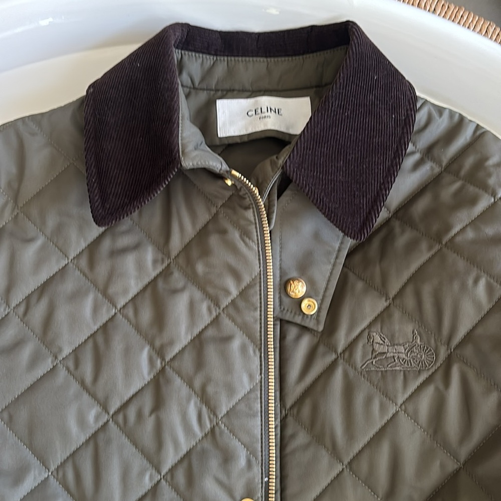 Celine Quilted Puffer Jacket - Dark Green and Brown. Hunting jacket - Picture 2 of 11